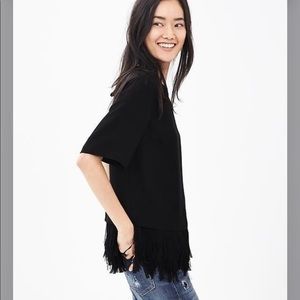 Banana Republic Black Flutter Hem Fringe Blouse MEDIUM